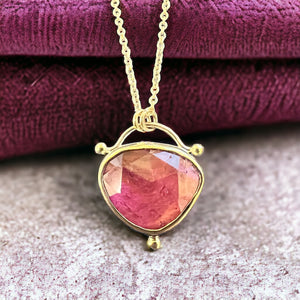 14k Pink Tourmaline Necklace on 17" Gold Chain