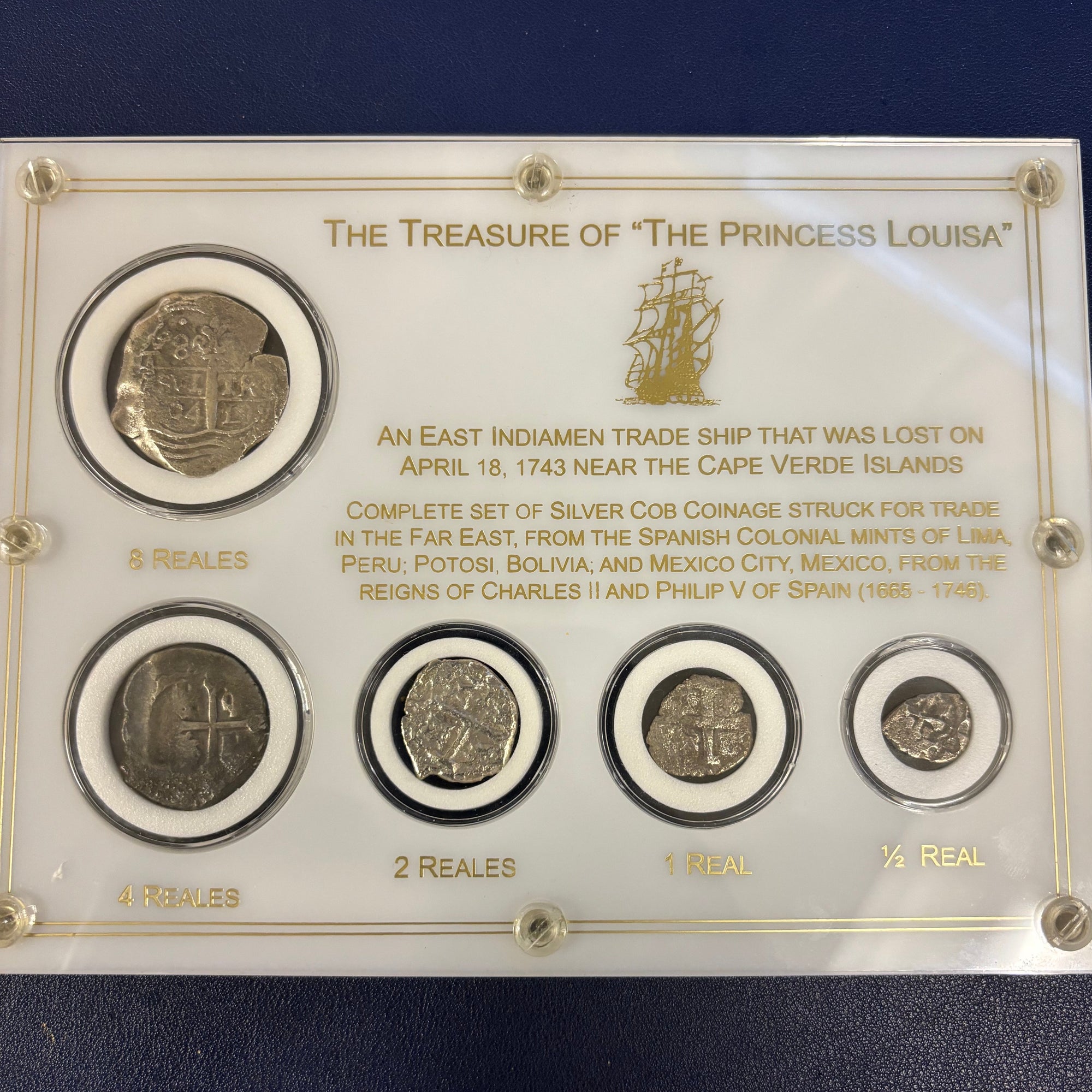 Princess Louisa Shipwreck - All 5 Denomination of Coins. 8 Reales, 4 Reales, 2 Reales, 1 Reales, 1/2 Reales.