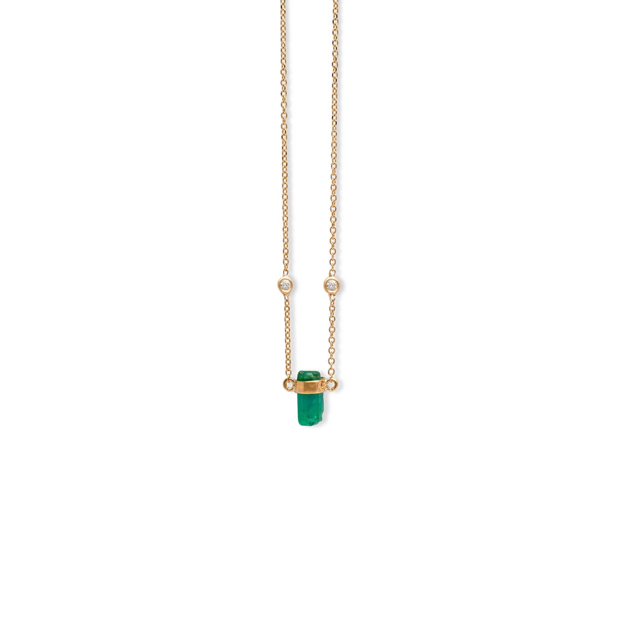 Emerald Necklace in 14K - with white diamond accented chain.