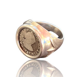 Authentic Spanish Cob Coin - 1 Reales - Dated 1787 - Presented in a Sterling Signet Ring.