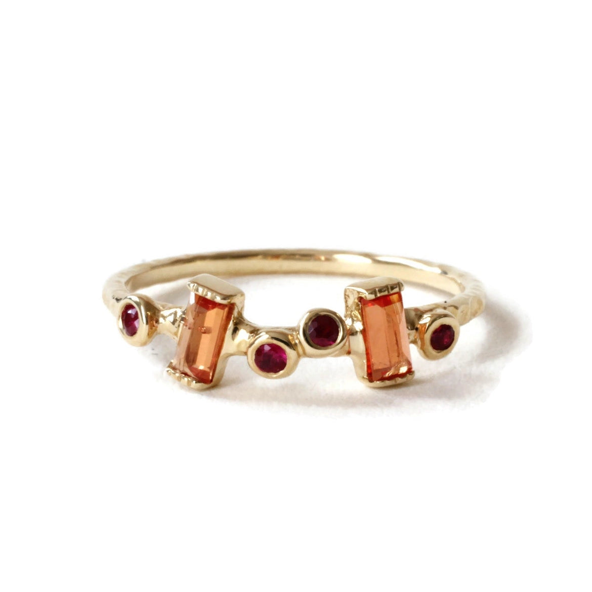 Orange Sapphire + Ruby Garden Leaf Ring - Size 7