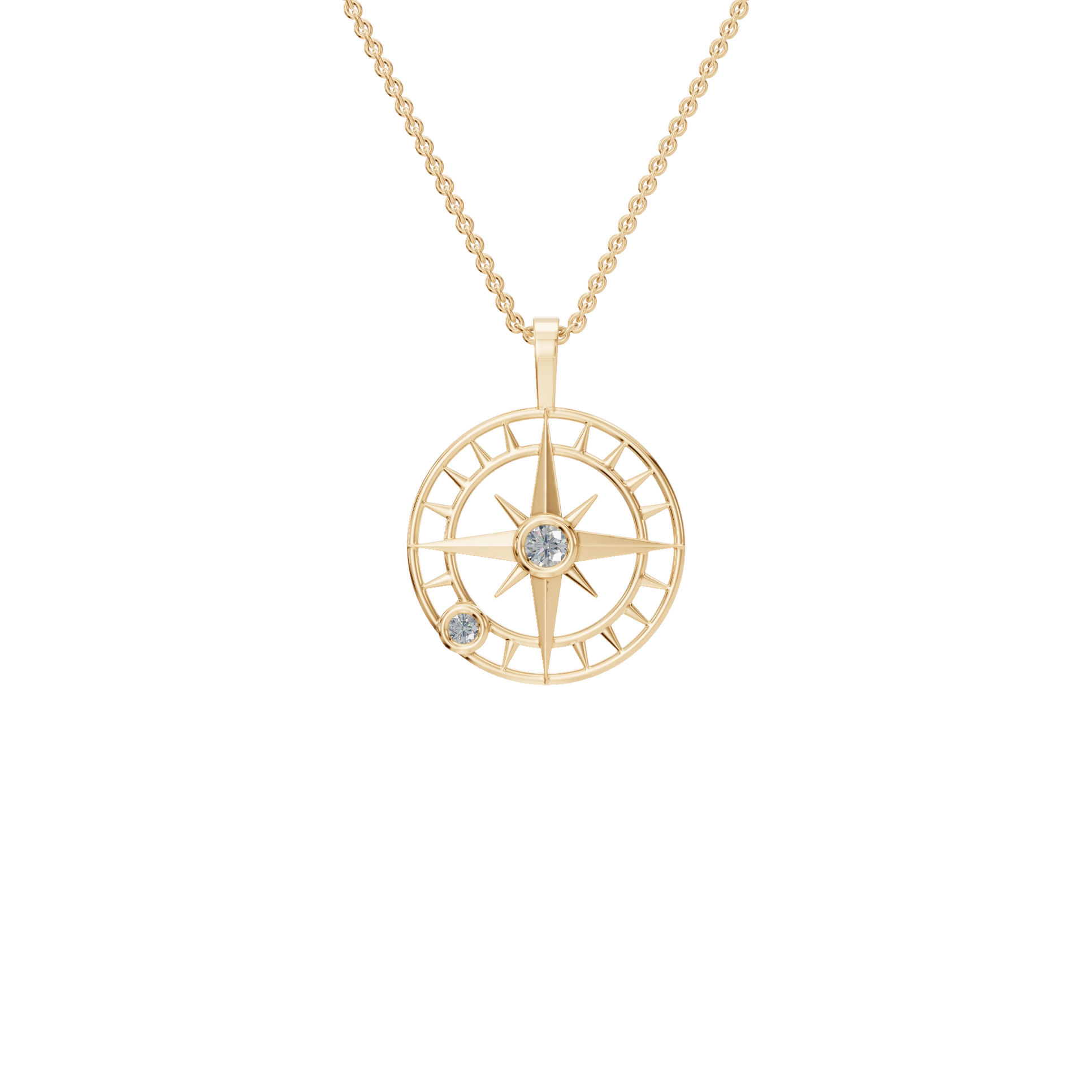 14k Compass Pendant w/ Natural Diamond Accent