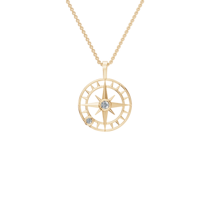 14k Compass Pendant w/ Natural Diamond Accent