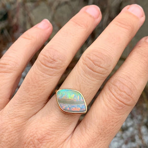 White Australian Boulder Opal Ring in 14k gold
