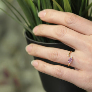 Pink Tourmaline Open End Diamond Ring - Size 7