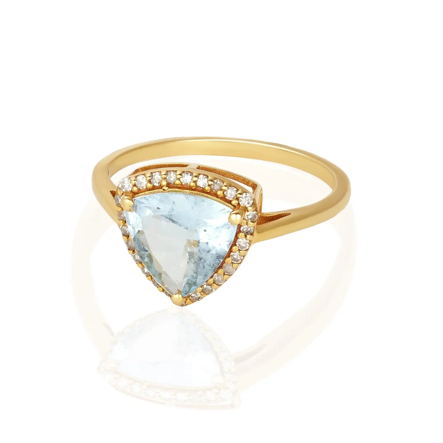 Blue Triangle Aqua Pave Diamond Ring in 14K - Size 7