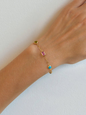 Multi-Color Gemstone Bracelet in 14k Yellow Gold