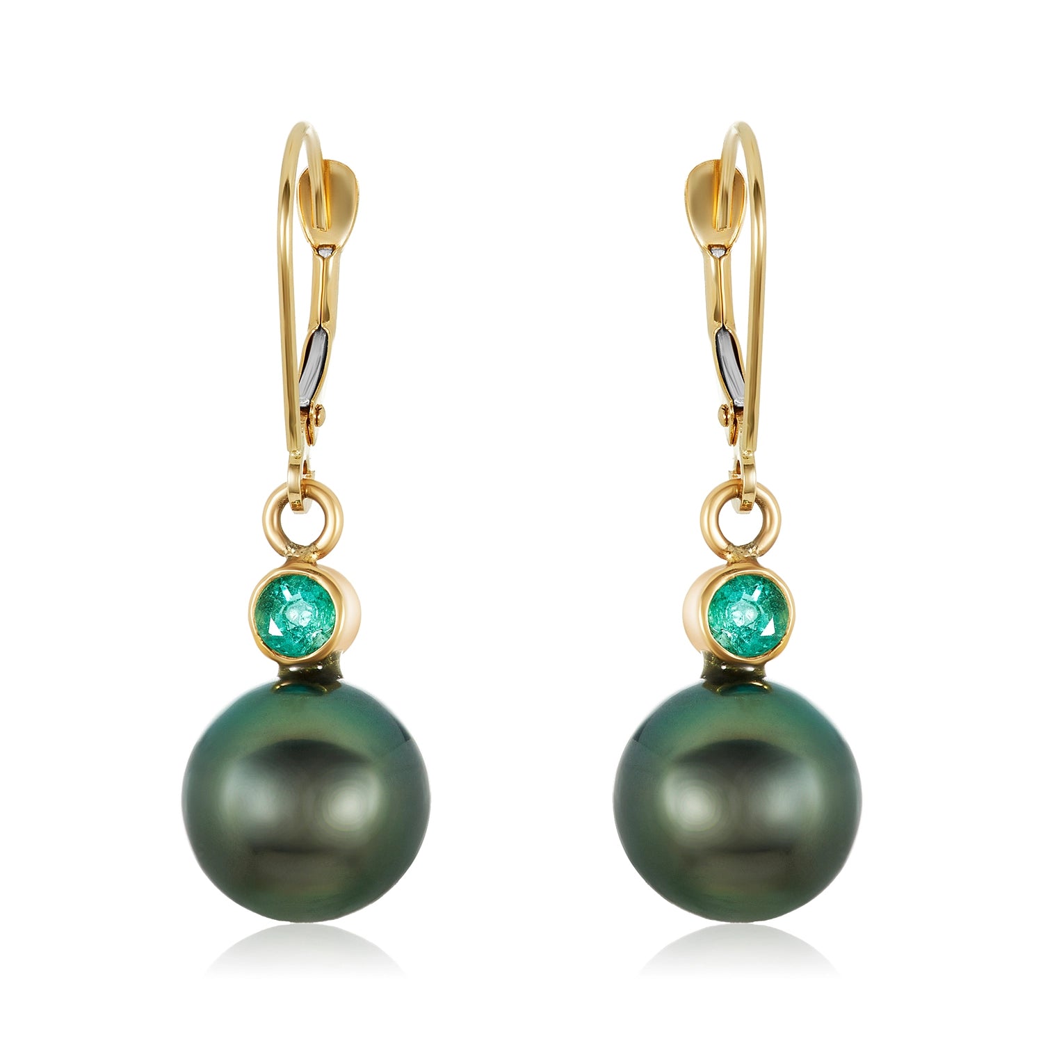 Tahitian Pearl easrring with Emerald accented in Bezel