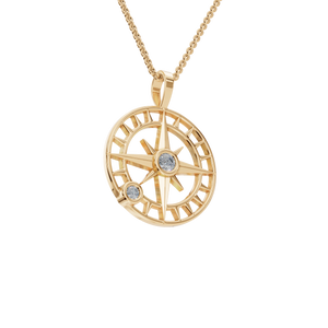 14k Compass Pendant w/ Natural Diamond Accent