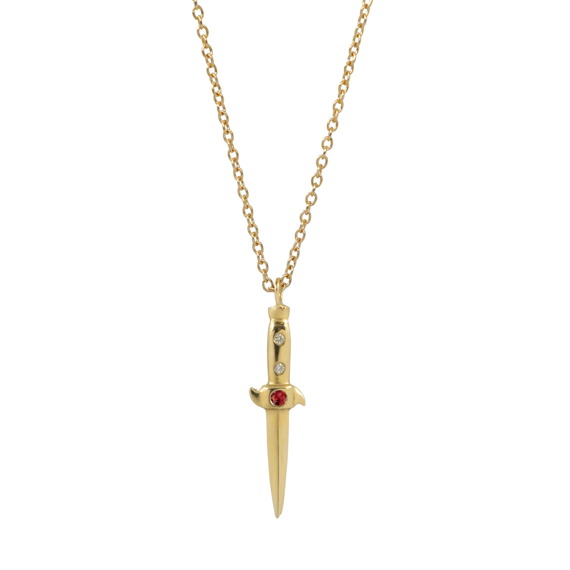 14k Yellow Gold Dagger Pendant w/ Ruby Accent