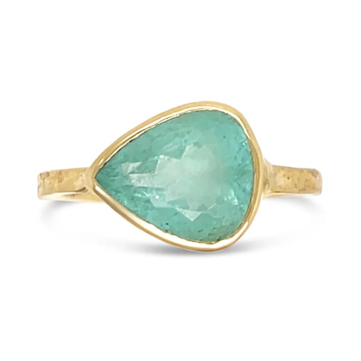 Pear Shaped Pastel Columbian Emerald Ring 3.3cts in 14k Gold