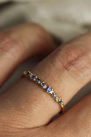 Solid Gold Isla Ring - Ocean Inspired Blue Sapphire Band - Size 7