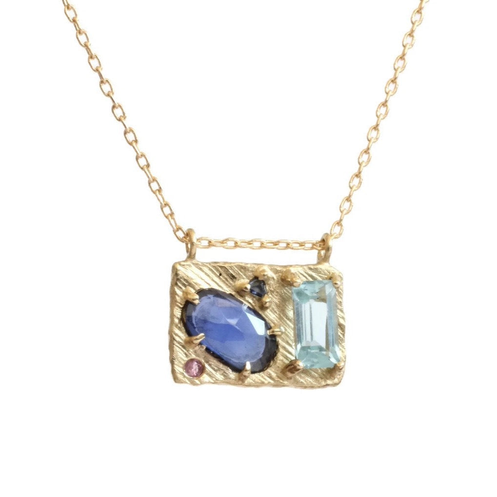 Collage Necklace - Blue Drop 14k Gold