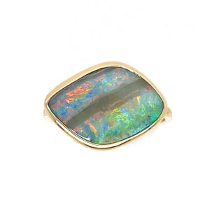 White Australian Boulder Opal Ring in 14k gold