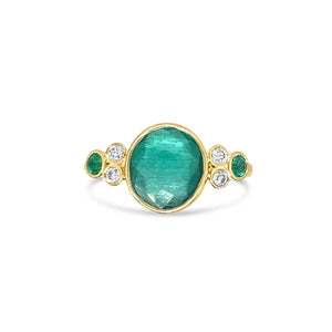 Zambian Emerald Ring with Diamond and emerald clusters in 14k gold