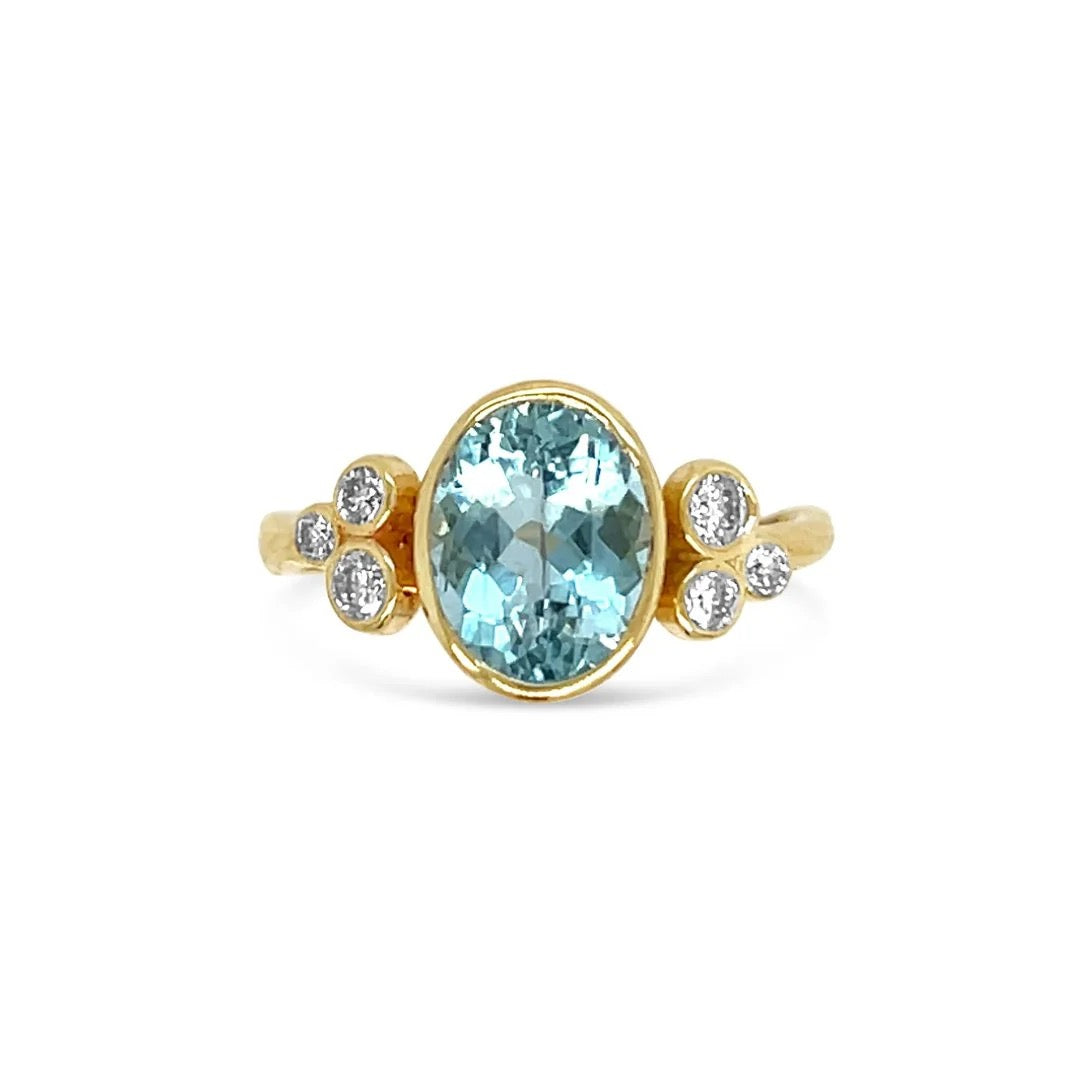 Aquamarine Diamond Bubbles Ring in 14k
