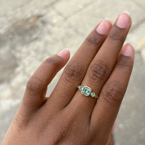 Ascher cut Teal Tourmaline ring in 14k gold