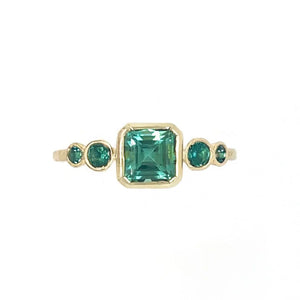 Ascher cut Teal Tourmaline ring in 14k gold