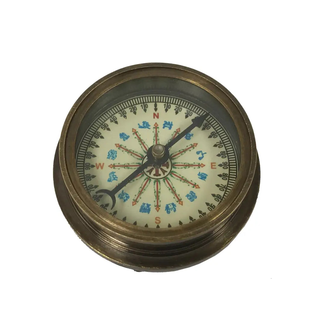 2-1/4" Antiqued Solid Brass Compass With 100-Year Calendar
