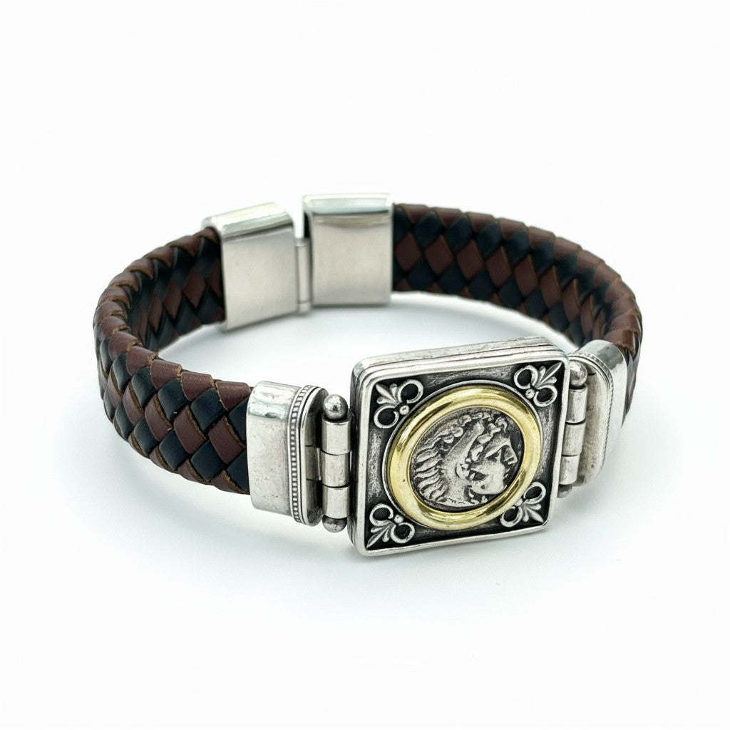 Ancient Greece - AR Drachma - Alexander the Great - Circa 305-281 BCE - Presented in a 14K Bezel with an Italian leather bracelet.