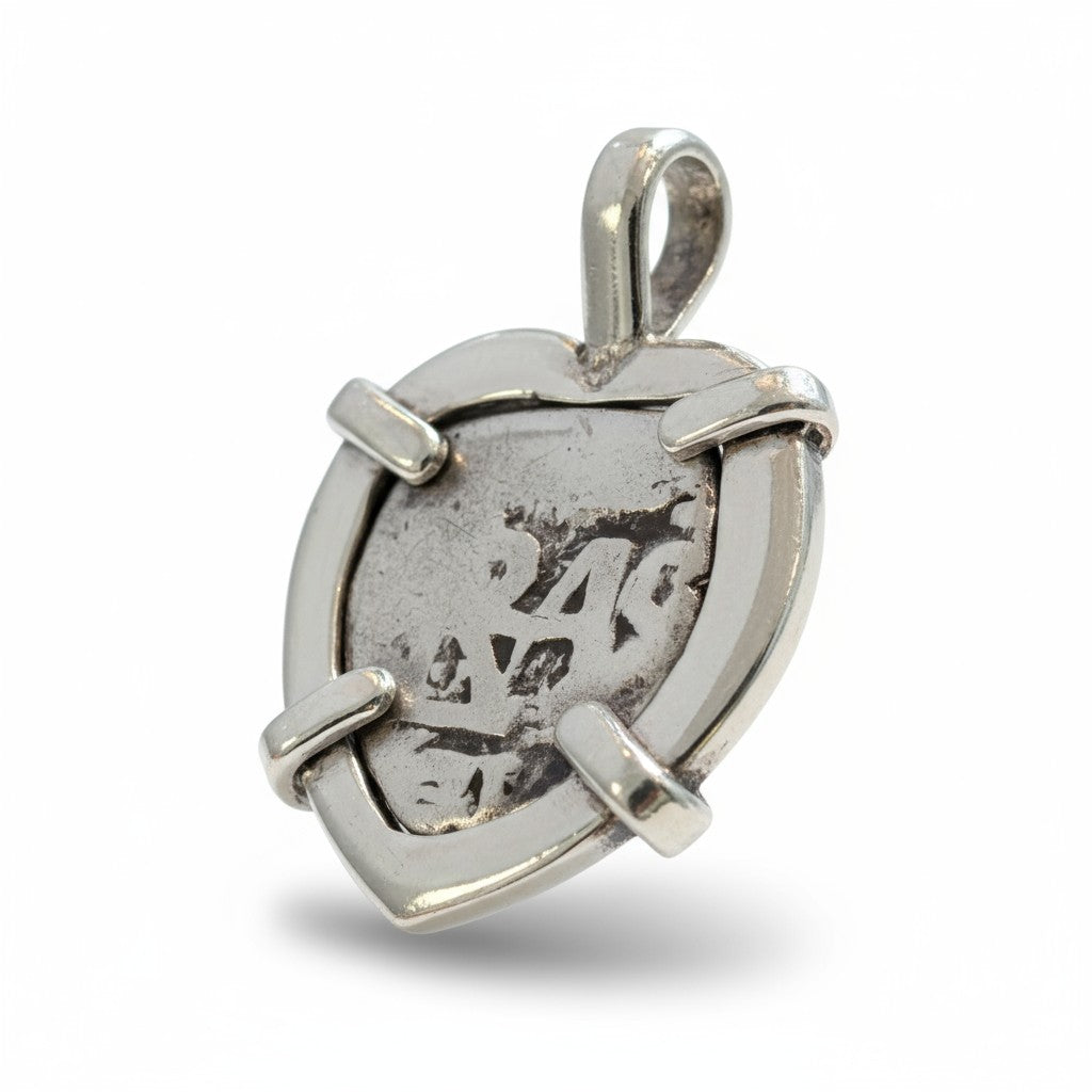 Authentic Spanish Cob - 1/2  Reales - "Beachcomber Series"  - Unknown Shipwreck - Mounted in Sterling with 14K prongs and bale