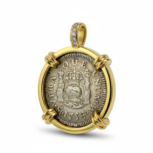 El Cazador - 1/2 Reale -  Dated 1754 - 14K gold bale with diamond accents