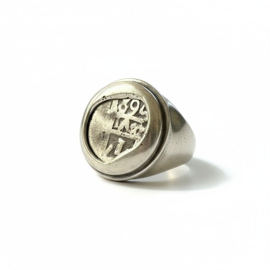 Authentic Spanish 1 Reales - Dated 1762 - Sterling Silver Signet Mount - SIZE 11