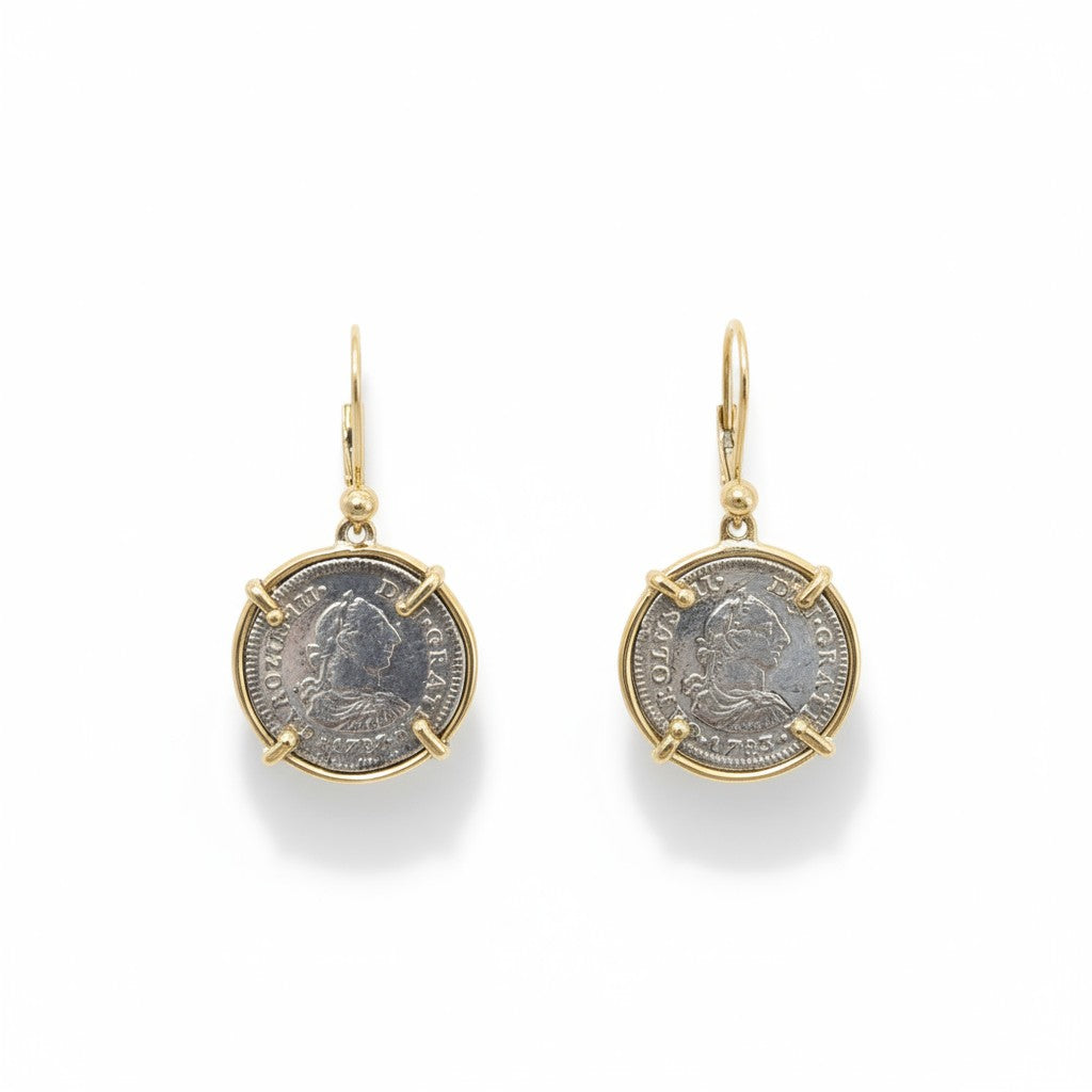 El Cazador Shipwreck - 1/2 Reales - Dated 1783 - Grade Mint -  14K gold mounted ear rings