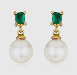 Emerald Pearl Drop Earrings