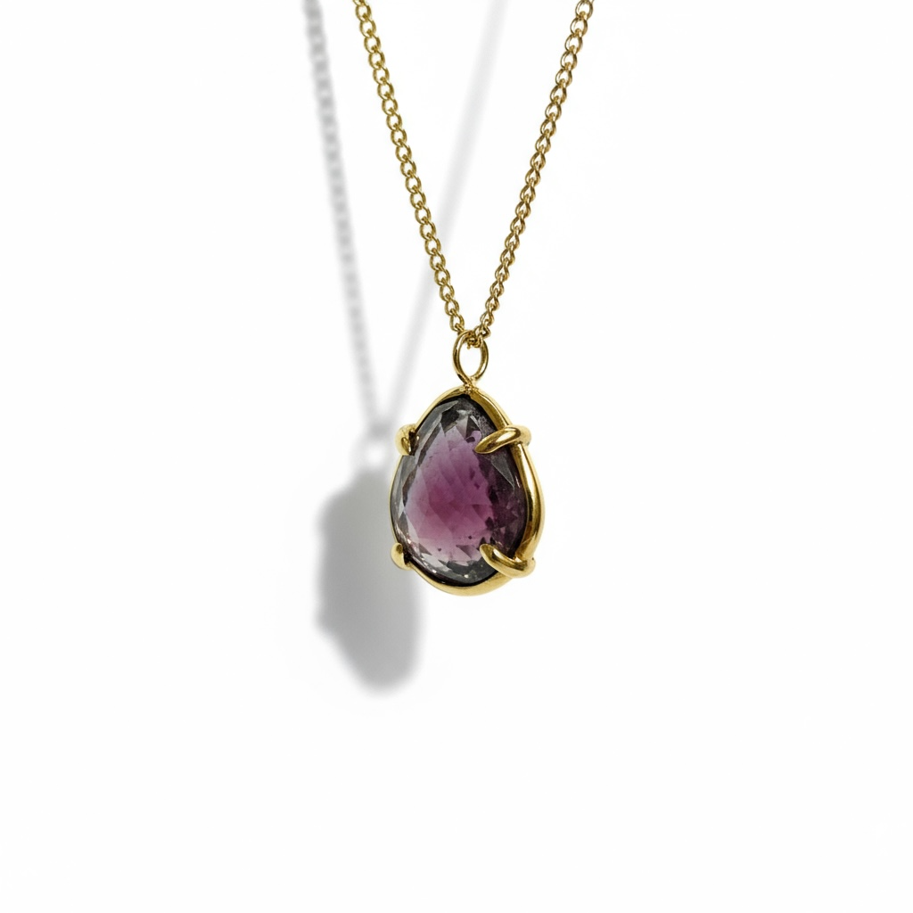 Rose Cut Gemstone Necklace - Tourmaline 14k