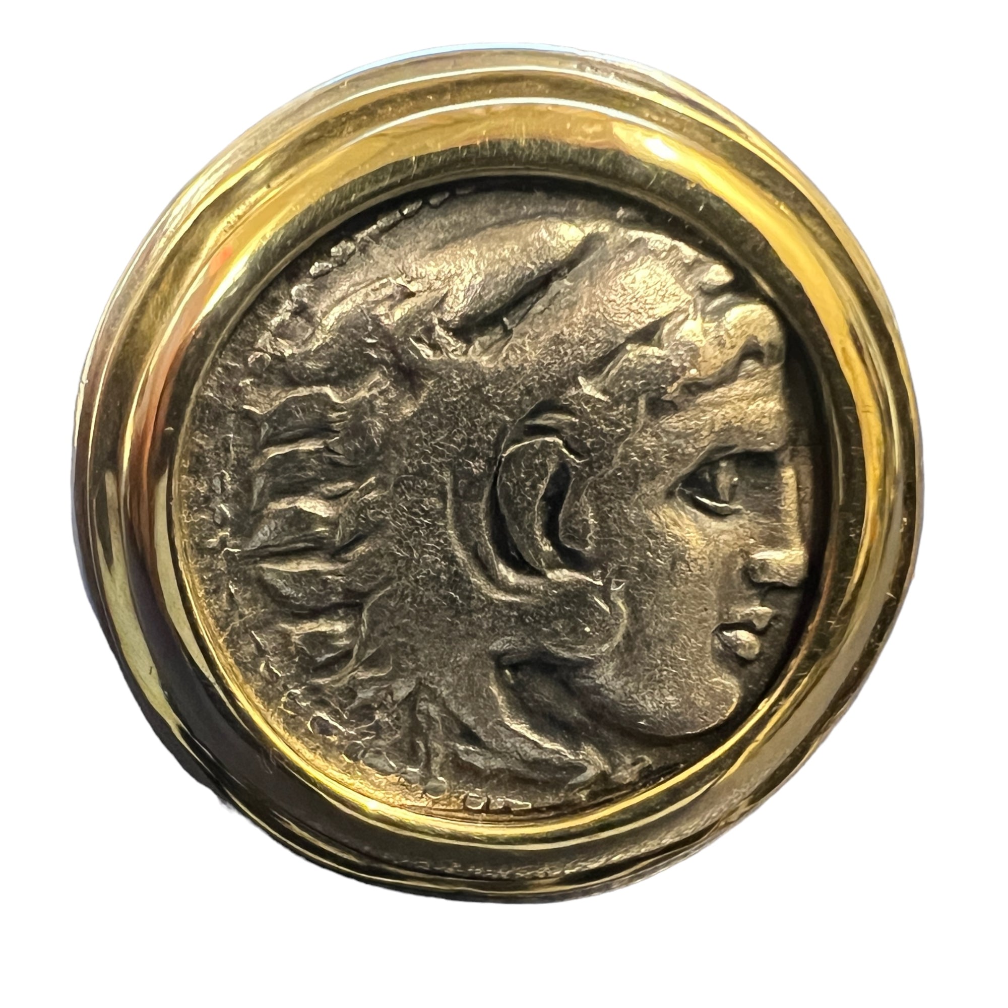 Ancient Greece - AR Drachm of Alexander the Great - Sterling Silver Ring w/ 18k Bezel - Size 11
