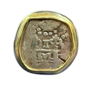 Authentic Spanish Cob - Unknown Shipwreck - 1 Reales Coin Ring in 18K Bezel