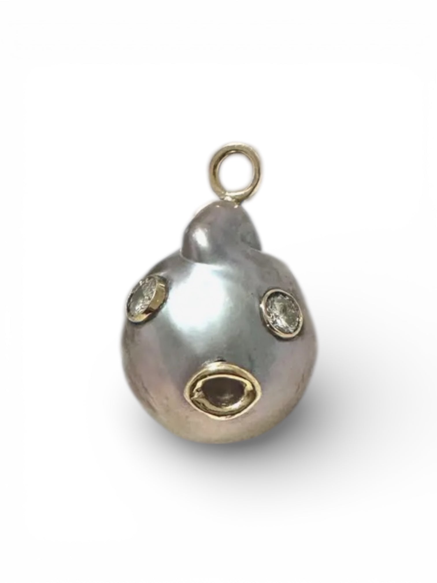 Silver Fish Baroque Pearl in 14k Yellow Gold Pendant