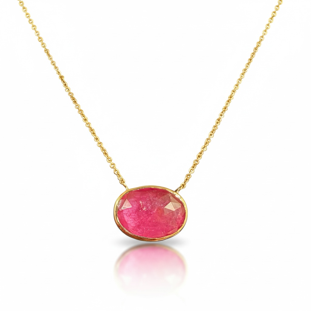 Bright Pink Ruby Necklace in 14k Gold