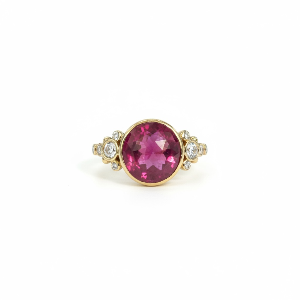 Pink Ruby Ring With Diamond Lace in 14k Gold