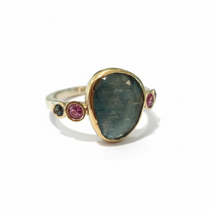 London Blue Topaz Ring w/ Sapphires in 14k Gold & Sterling Silver