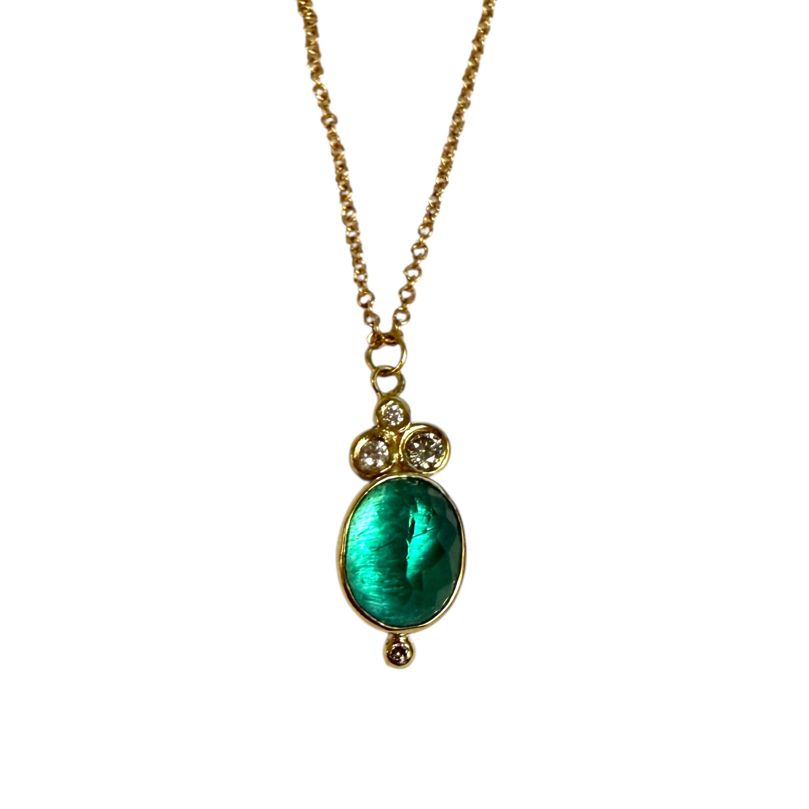 14k Gold Apatite Necklace w/ white diamond accents