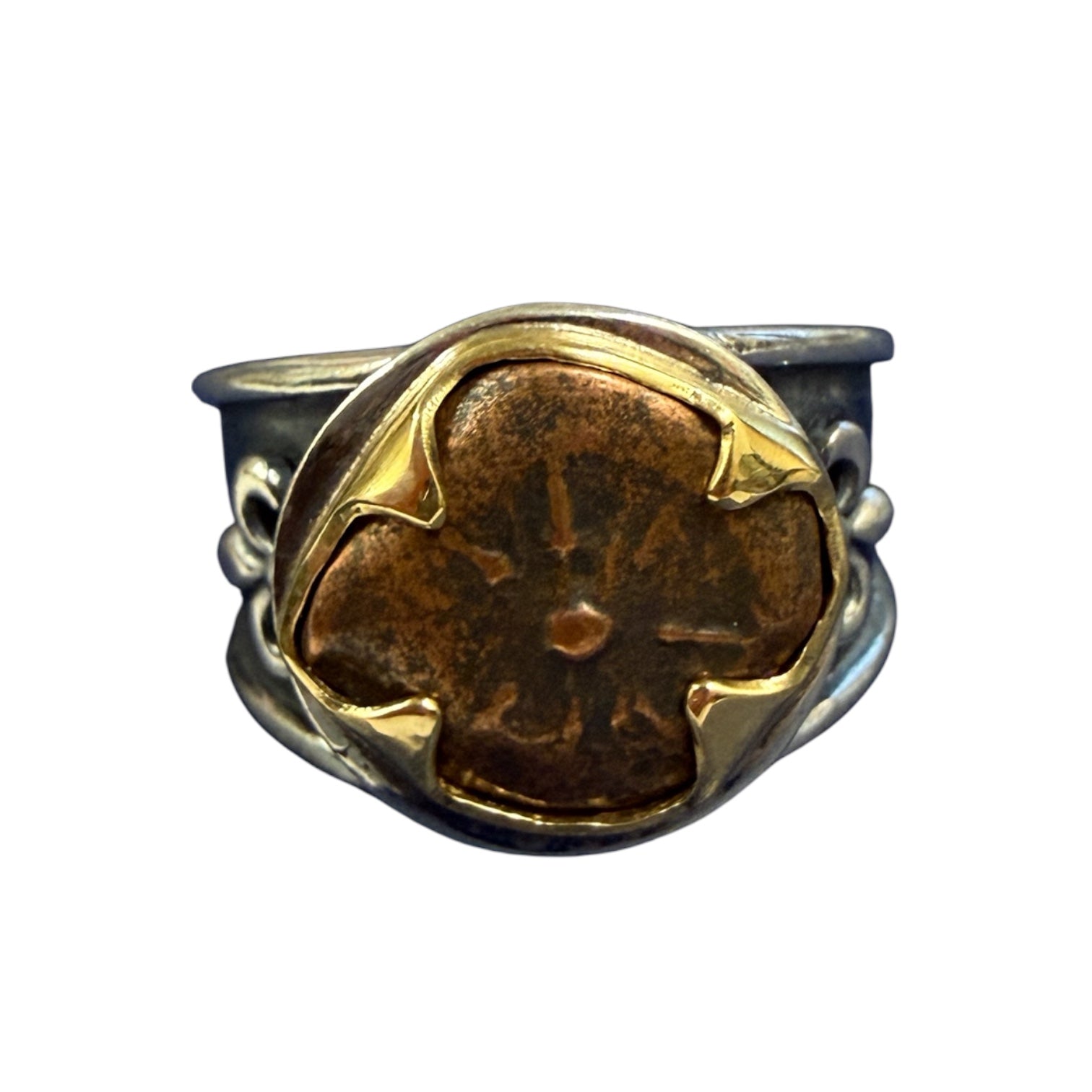 Widow Mites - Ancient Judea - Sterling Silver Ring w/ 18k Gold Bale