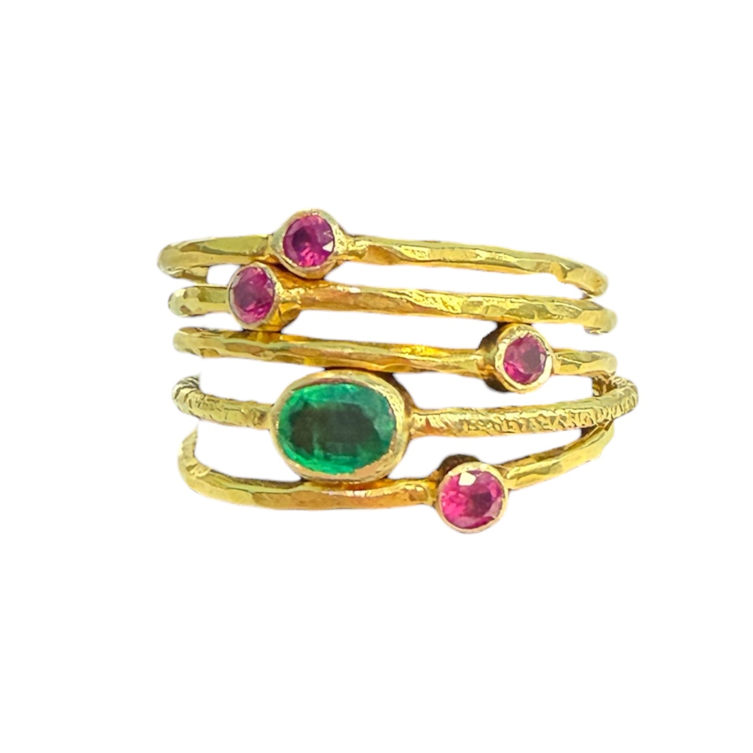 Genuine Ruby & Emerald 18k Gold Stack Rings