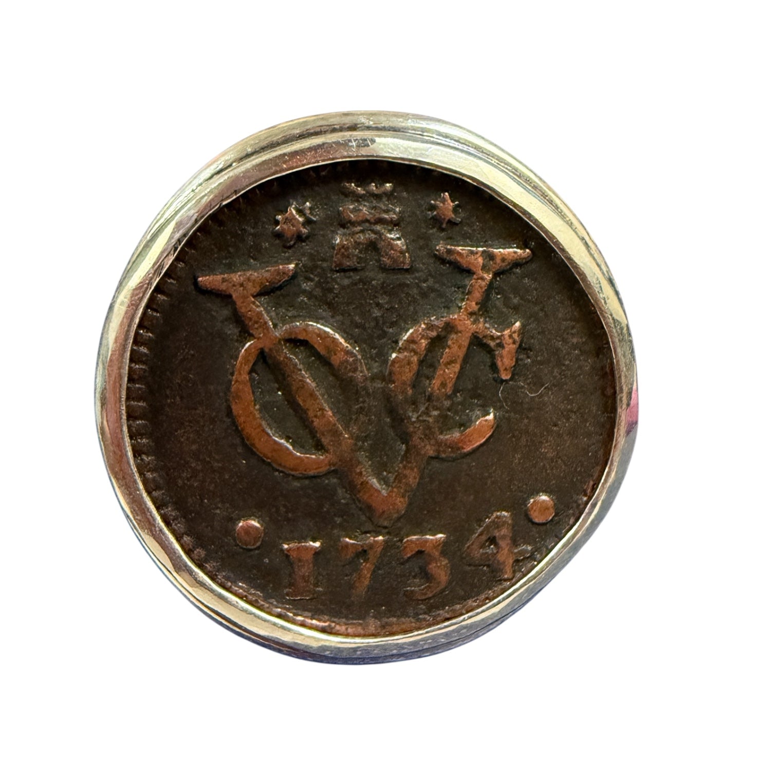 Dutch VOC Copper Duit - "New York Penny" - Sterling Silver Ring - Size 11