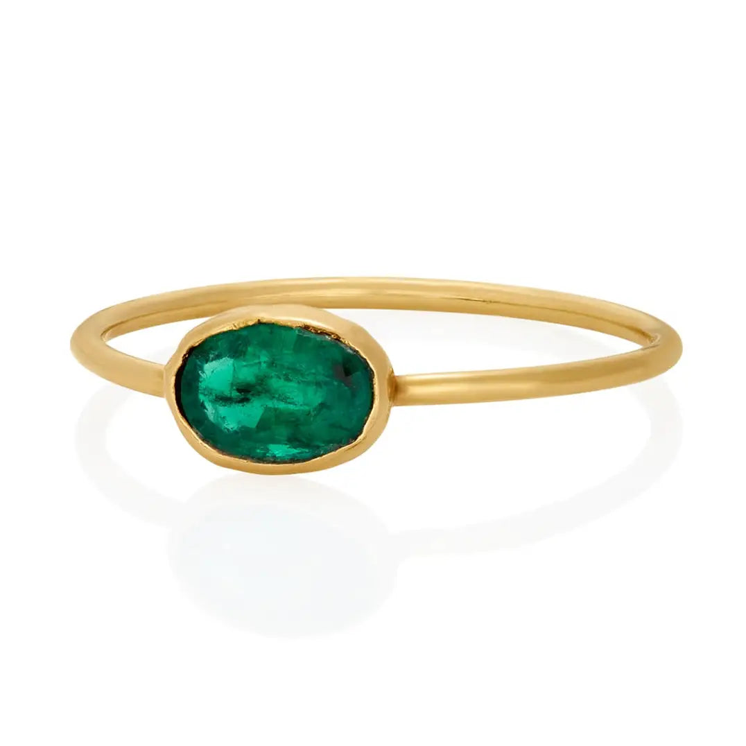 Emerald with 14k Gold Band - Size 7