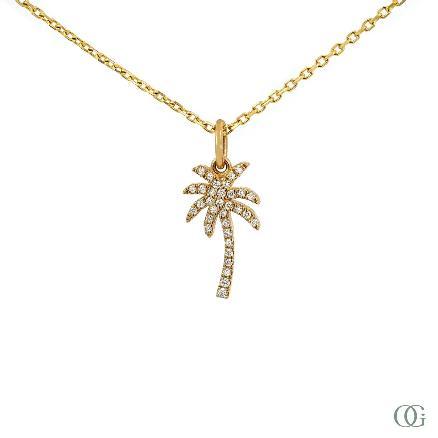 Natural Diamond Palm Pendant - 14k gold