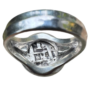 Authentic Spanish Cob - 1 Reales - Custom Sterling Silver ring with 18K bezel