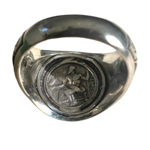 Ancient Greek - AR Drachma -  Alexander the Great Ring - Sterling Silver ring with 18K gold bezel