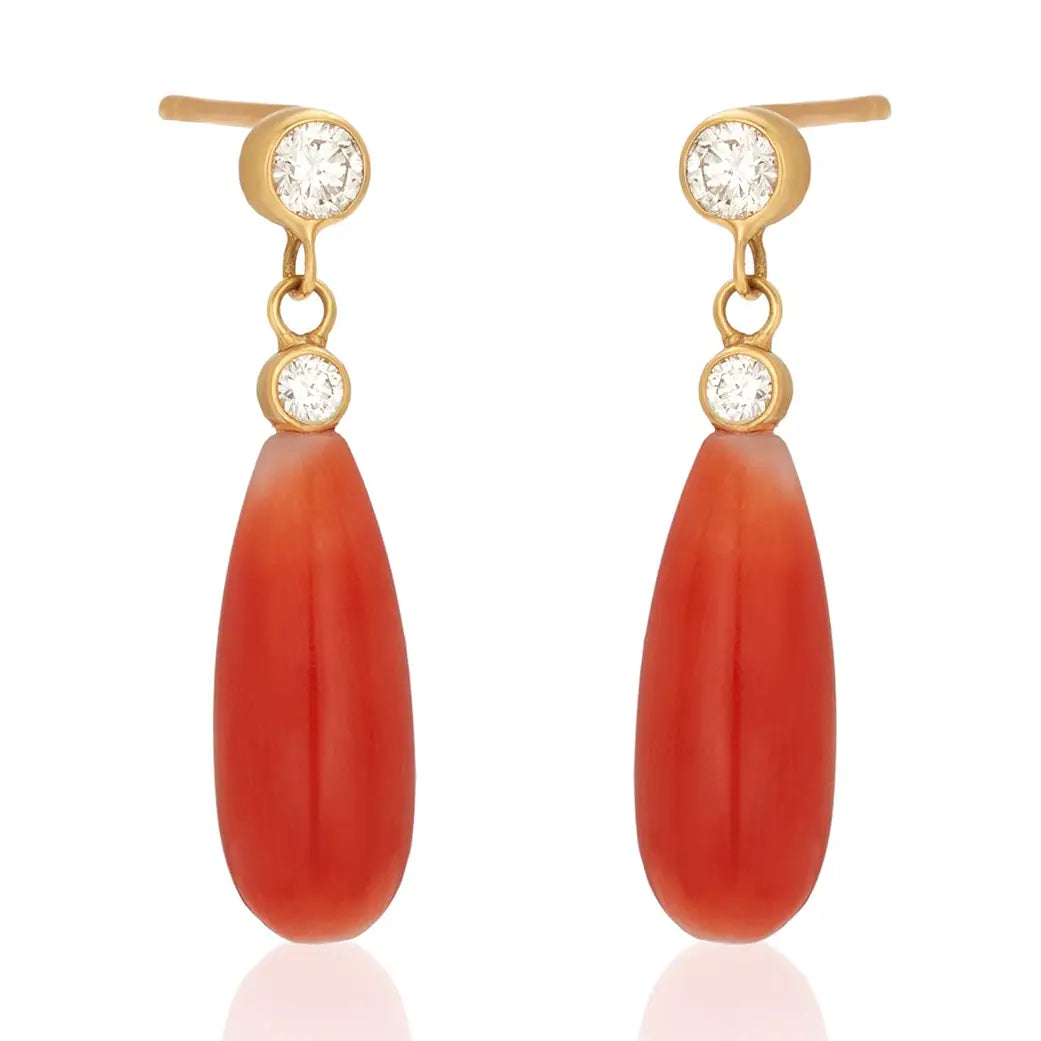 Lab Grown Diamond w/ Coral Drop Earrings in 14k post setting