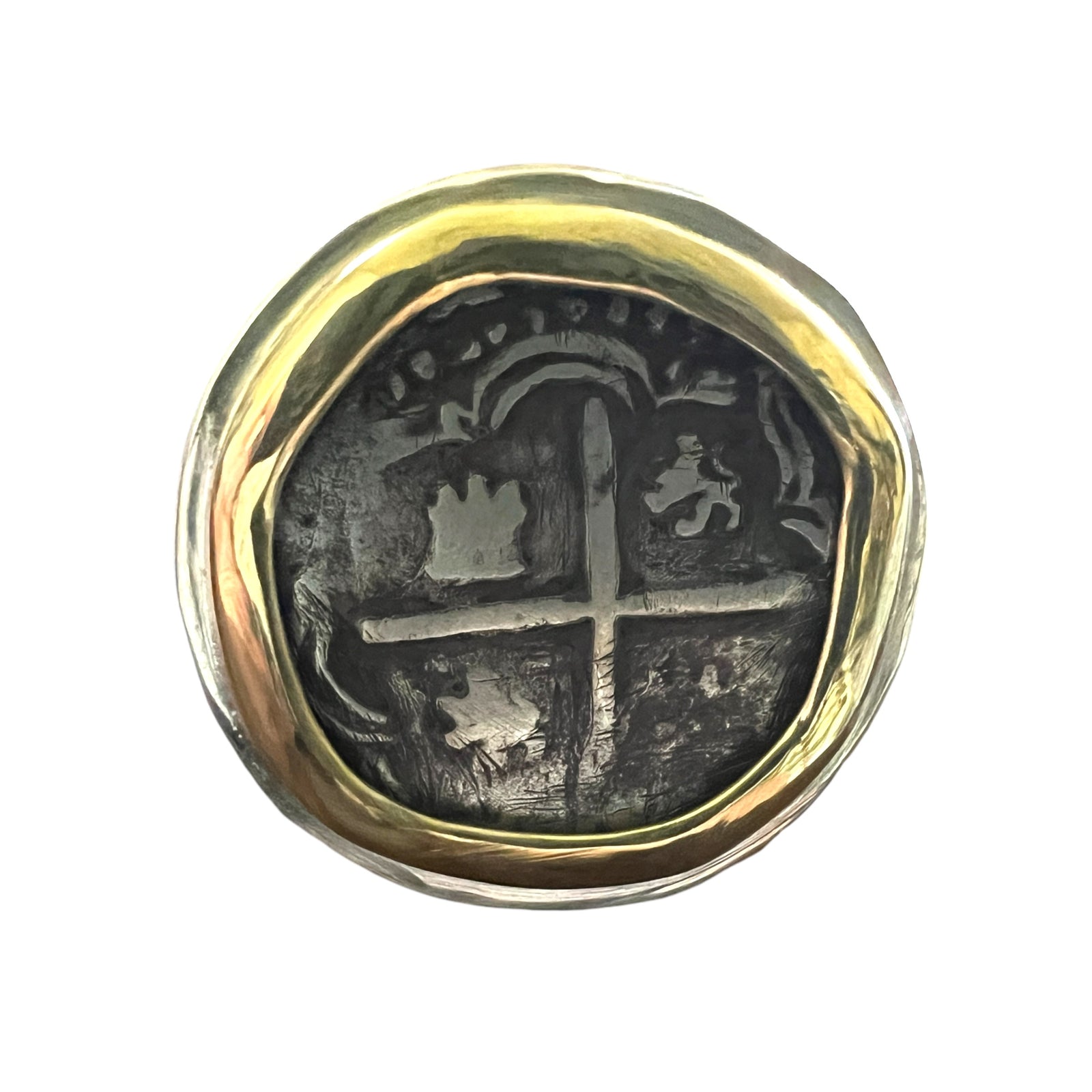 Private collection Spanish Cob - 1 Reales - Sterling Silver ring with 18K coin bezel - Size 11 1/2
