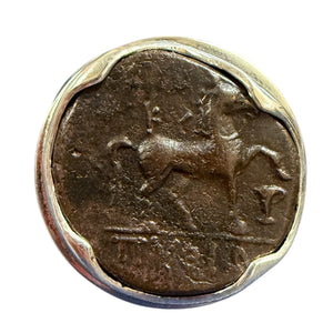 Ancient Greek - Ancient Bronze Coin - Kyme (Amazon Legend) - Sterling Silver Ring - Size 10