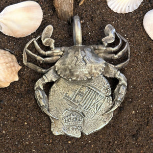 La Capitana Shipwreck - 4 Reales - Counter-stamped with a Crown over "F" in custom crab mount