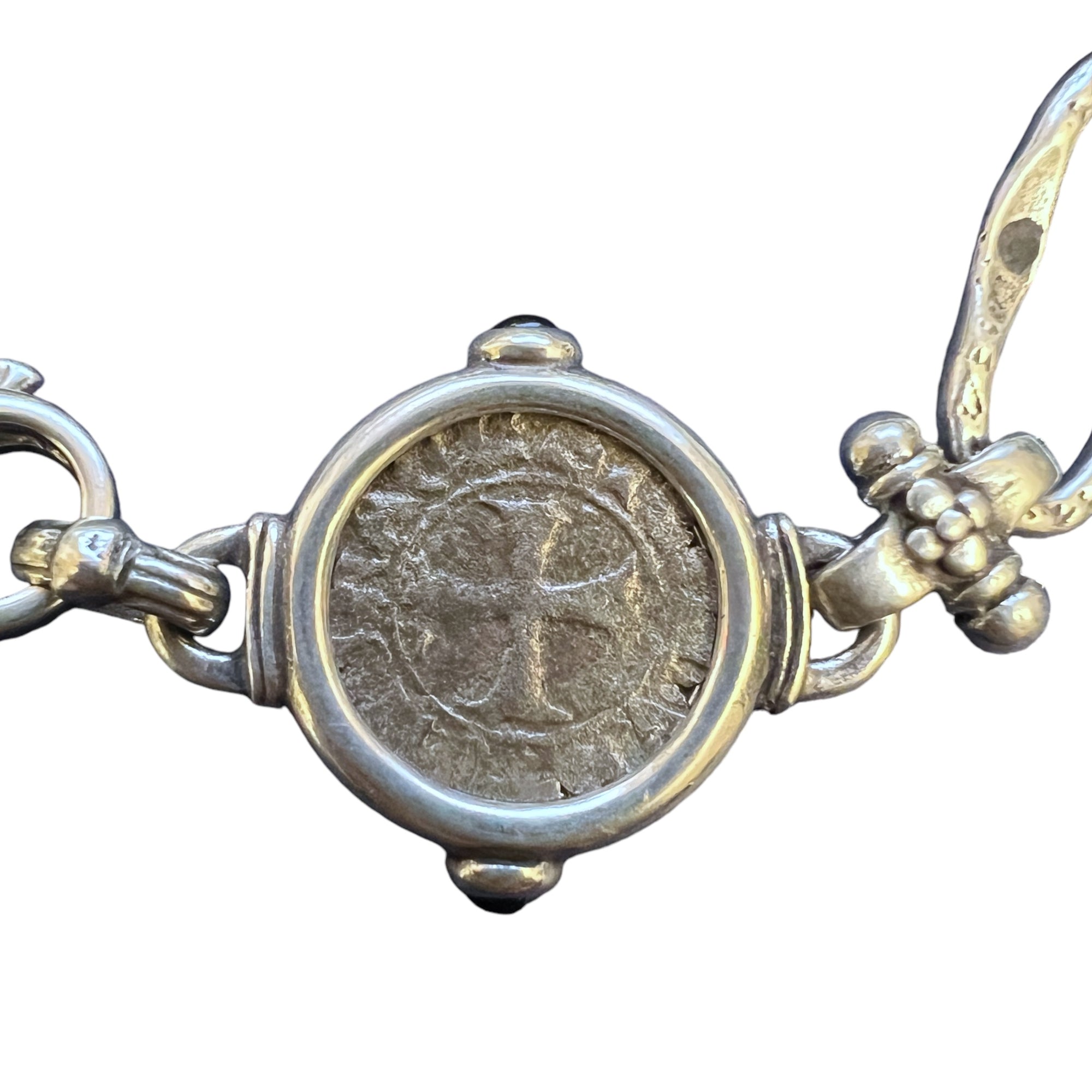 Crusader coin - Venice Tornecello - Circa (1368-1423) Sterling Silver Toggle Bracelet accented with Garnets