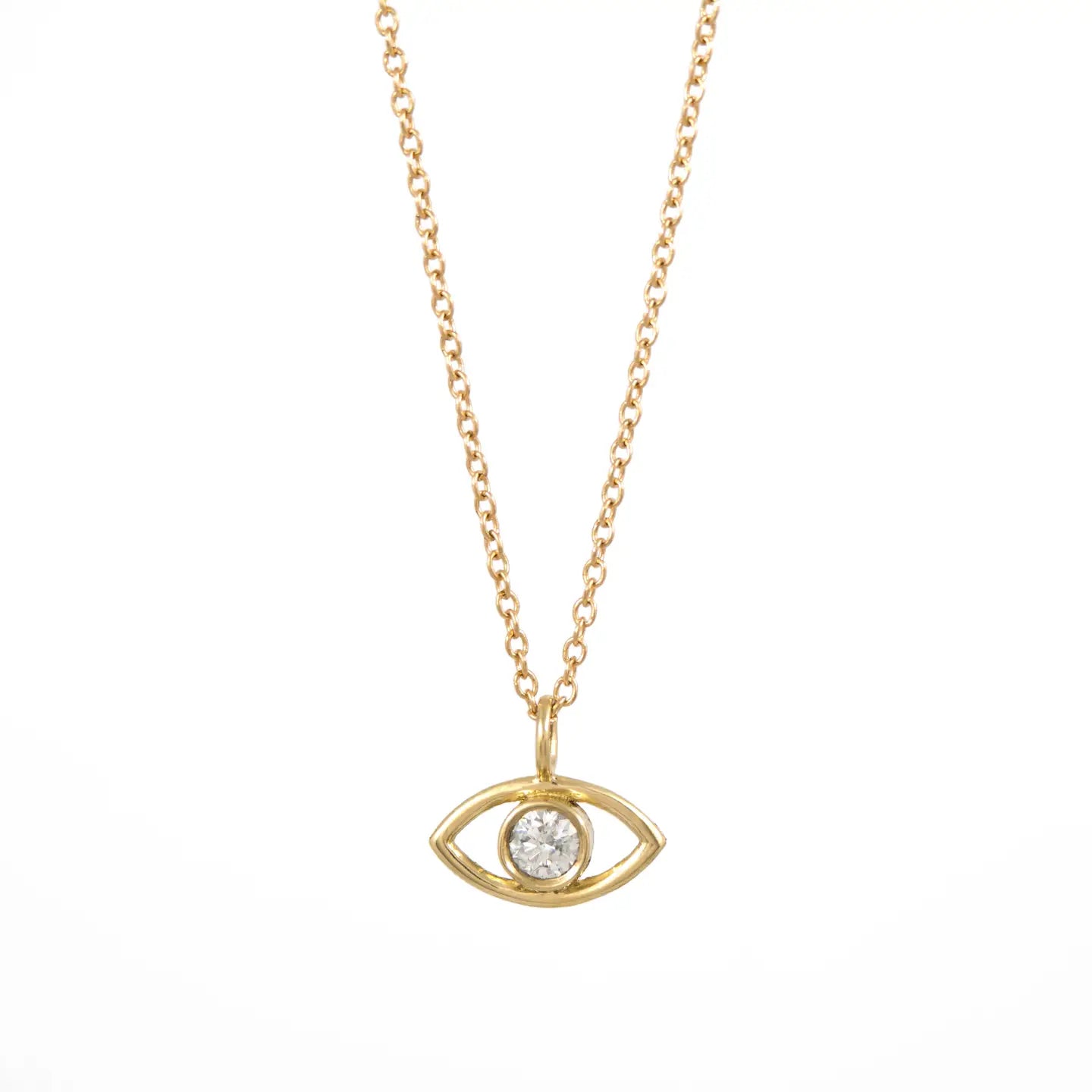 Evil Eye Diamond Necklace - 14k Yellow Gold